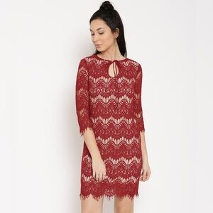 F21 Elegant Red Lace Overlay Dress Sz L